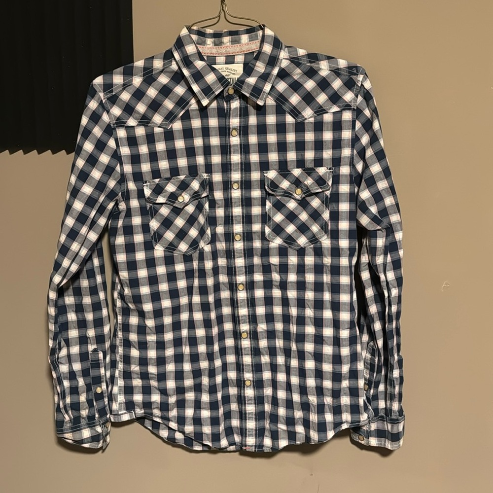 ✅ AEROPOSTALE Long Sleeve Pearl Snap Button Plaid Western Outdoor Casual Shirt